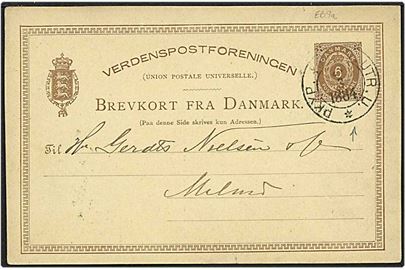 6 øre brun tofarvet enkeltbrevkort fra København d. 27.3.1884 til Malmø, Sverige. Helsagen afstemplet i Sverige.