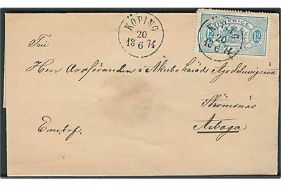 12 öre Tjenestemærke på brev fra Köping d. 20.6.1874 til Arboga.