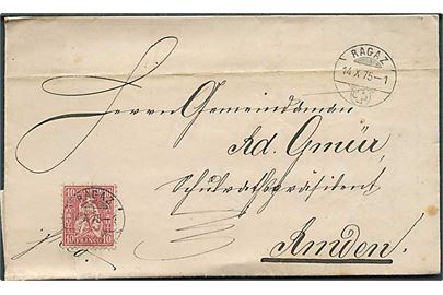 10 c. Helvetia på brev fra Ragaz d. 14.10.1875 til Amden.