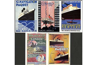 5 skibspostkort med bl.a. Maréchal Lyautey.