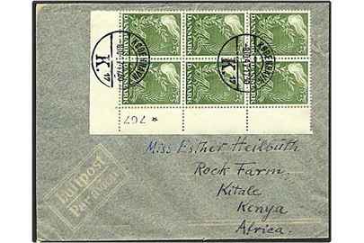15+5 øre grøn Danmarks Befrielse på luftpost brev fra København d. 8.10.1947 til KItale, Kenya.