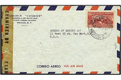5 centavos rød på luftpost brev fra Mexico d. 12.6.1943 til USA. Amerikans censur.