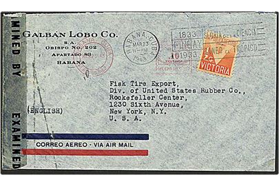 ½ cent orange på luftpost brev fra Havana, Cuba, d. 23.3.1943 til New York, USA. Amerikansk censur.