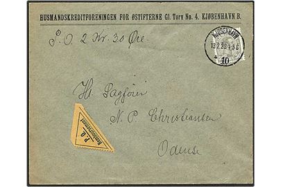 50 øre olivgrå Chr. X singelfrankatur på postopkrævning fra København d. 13.2.1923 til Odense.