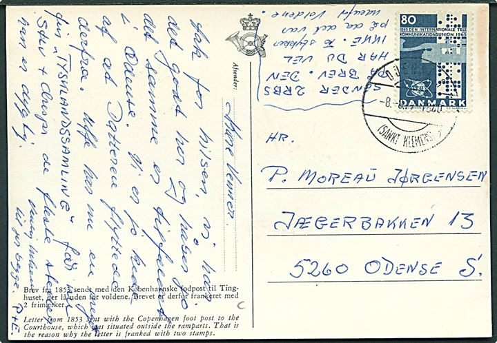 80 øre UIT på brevkort annulleret med parants stempel Odense S (Sankt Klemens) sn1 d. 8.8.1977 til Odense.