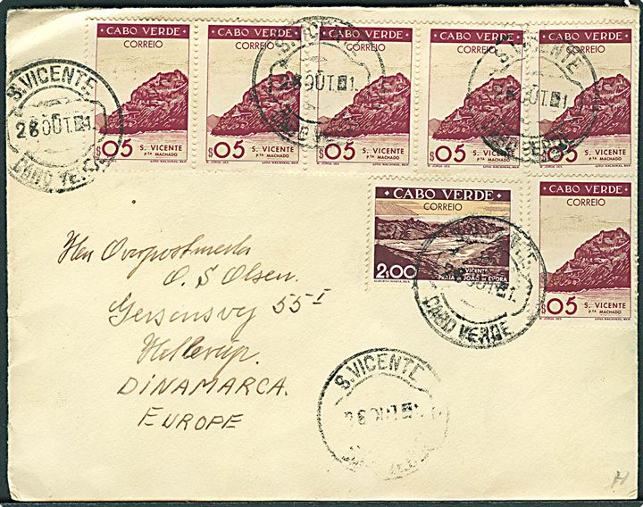 $05 (6) og 2$00 på brev fra S. Vicente Cabo Verde d. 28.10.19xx til Hellerup, Danmark. Fra Skoleskibet Danmark.