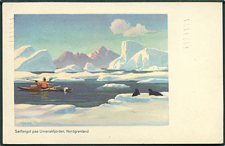 Emanuel Petersen: Sælfangt paa Umanakfjorden, Nordgrønland. Stenders, serie 60. 