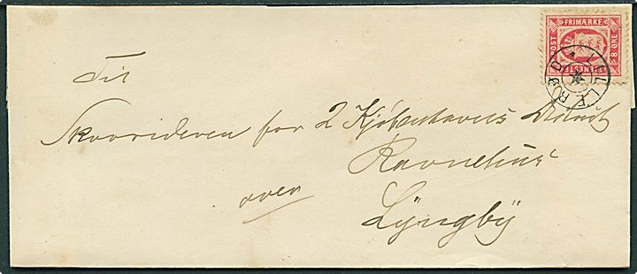 8 øre Tjenestemærke på brev annulleret med stjernestempel LILLERØD 1877 til Ravnehus over Lyngby.