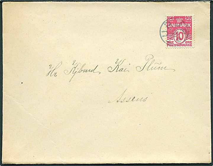 10 øre Bølgelinie på brev annulleret med stjernestempel TURUP til Assens. På bagsiden ank.stemplet Assens d. 19.2.1913.