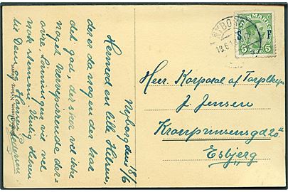 5 øre Soldaterfrimærke på brevkort fra Nyborg d. 18.6.1916 til Esbjerg.