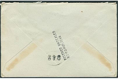 5 cents Roosevelt på brev fra New York d. 25.12.1935 til Aalborg, Danmark. På bagsiden stemplet Received unsealed N.Y.P.O.HUD.TERM.