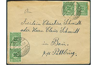 5 pfg. Fælles udg. i 2 parstykker på brev stemplet Gravenstein *(Schleswig)a d. 21.2.1920 til Bau pr. Pattburg.