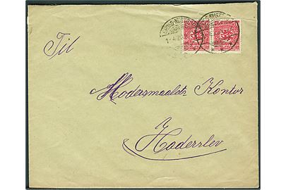 10 pfg. Fælles udg. i parstykke på brev stemplet Gross-Nusstrup d. 1.4.1920 til Haderslev.