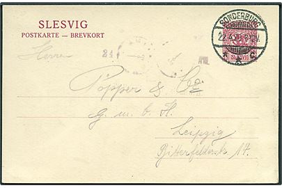 15 pfg. Fælles udg. helsagsbrevkort stemplet Sonderburg **c d. 22.4.1920 til Leipzig, Tyskland.