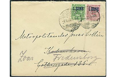 5 øre og 15 øre 1. Zone på brev stemplet Hadersleben *(Schleswig)1* d. 2.6.1920 til København - eftersendt til Fredensborg.