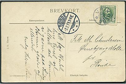 5 øre Fr. VIII på brevkort annulleret med stjernestempel VRINDERS og sidestemplet Rønde d. 2.2.1911 til Ørnebjærg Mølle pr. Rønde.
