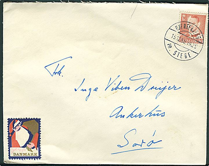 30 øre Fr. IX på brev annulleret med pr.-stempel Hjertebjerg pr. Stege d. 15.12.1958 til Sorø.