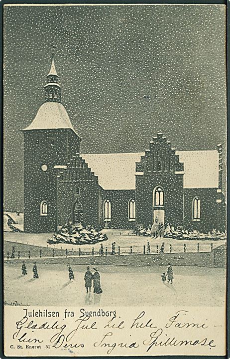 5 øre Fr. VIII og Julemærke 1907 på julekort annulleret med stjernestempel BELLINGE til København. Påskrevet: Juleaften.