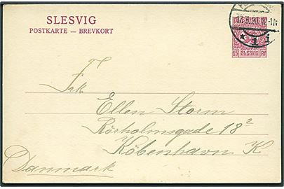 15 pfg. Fælles udg. helsagsbrevkort fra Flensburg d. 17.3.1920 til København.