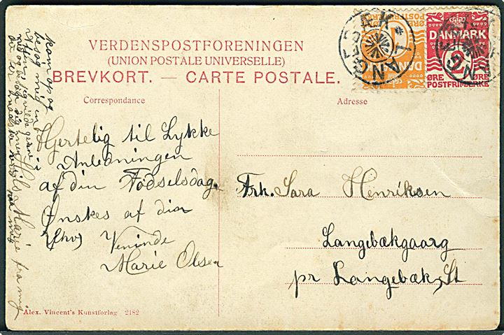 1 øre og 2 øre Bølgelinie på lokalt brevkort annulleret med stjernestempel LANGEBÆK.