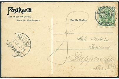 5 pfg. Germania på brevkort annulleret Hamburg Bahnpost No. 3 d. 27.7.1905 til Rappenau.
