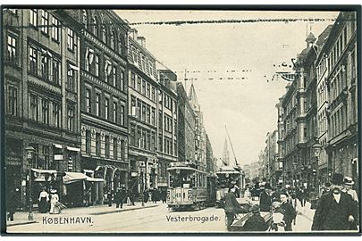Vesterbrogade med Sporvogn linie 1 og linie 2, nr. 48 i København. Stenders no. 107.