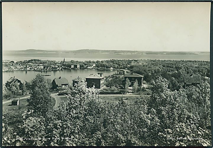 Utsikt over Indre Havn, Horten i Norge. Johan Sollies Boghandel no. 3122. Fotokort. 