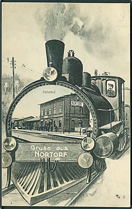  Gruss aus Nortorf. Lokomotiv med Banegården. A. Stahl, serie 16 no. 11304. 