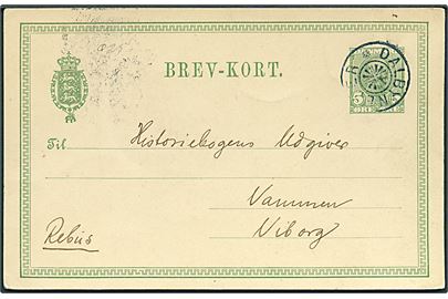 5 øre Fr. VIII helsagsbrevkort fra 1909 annulleret med stjernestempel DALBYNEDER til Vammen pr. Viborg.