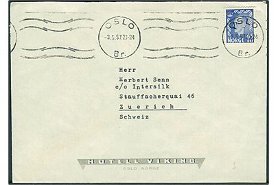 65 øre Haakon single på brev fra Oslo d. 3.5.1957 til Zürich, Schweiz.