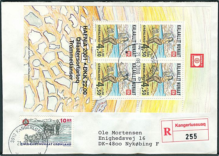 Hafnia 2001 blok og andre på anbefalet brev fra Kangerlussuaq d. 21.9.2008 til Nykøbing F.