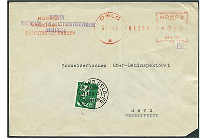 20 øre frankostempel på brev opfrankeret med 10 øre Løve stemplet Bureau Amb. Oslo-Ed d. 10.2.1943 til Bern, Schweiz. Åbnet af tysk censur i Frankfurt.