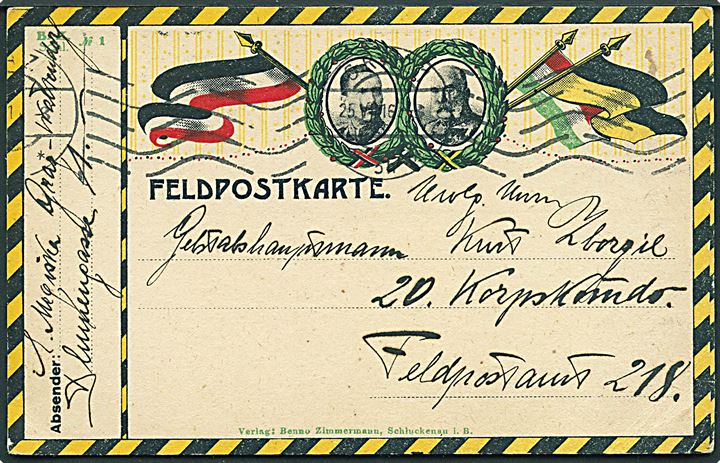 Ufrankeret illustreret feltpostkort fra Graz d. 25.7.1916 til Feldpostamt 218.