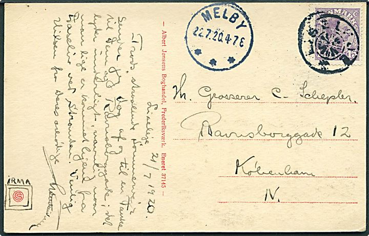 15 øre Chr. X på brevkort (Fiskerbåde ved Liseleje) annulleret med uldent stjernestempel LISELEJE og sidestemplet brotype IIIb Melby d. 22.7.1920 til København. Sjældent stempel Skilling: 1800,-
