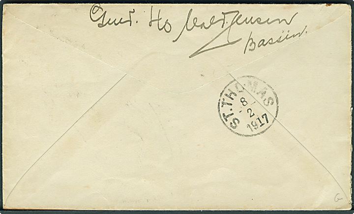 10 bit Fr. VIII på brev fra gendarm no. 40 Valdemar Jensen i Christiansted d. 7.2.1917 til gendarm no. 60 Thomassen på St. Thomas.