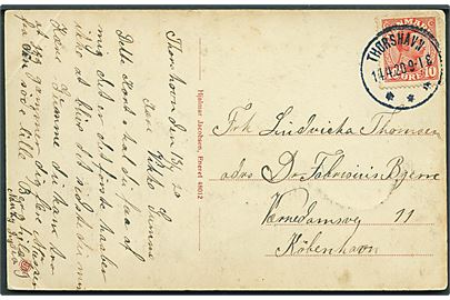 10 øre Chr. X på brevkort (Parti fra Thorshavn) annulleret med brotype IIIc Thorshavn d. 14.4.1920 til København.