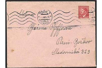 1,20 K. Hitler Böhmen-Mähren udg. single på brev fra Prag d. 4.8.1943 til Plzen. På bagsiden militær afs.: Res. Lazaret I