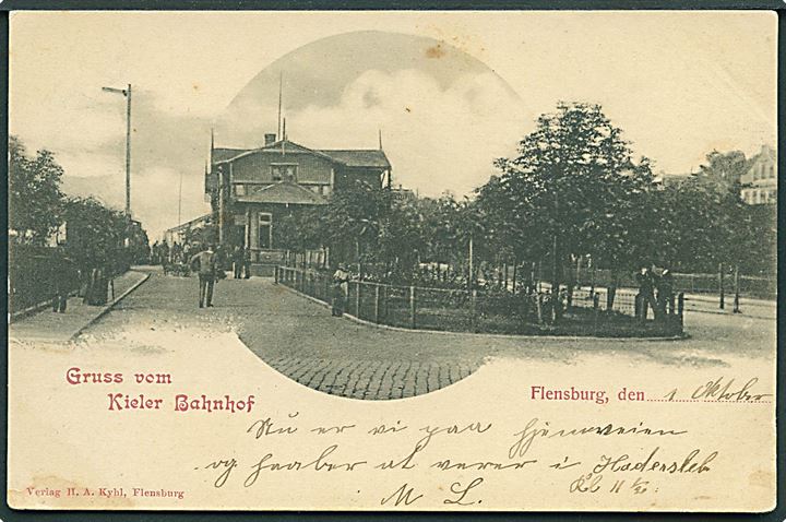 Gruss vom Kieler Bahnhof, Flensborg. H. A. Kyhl u/no. 