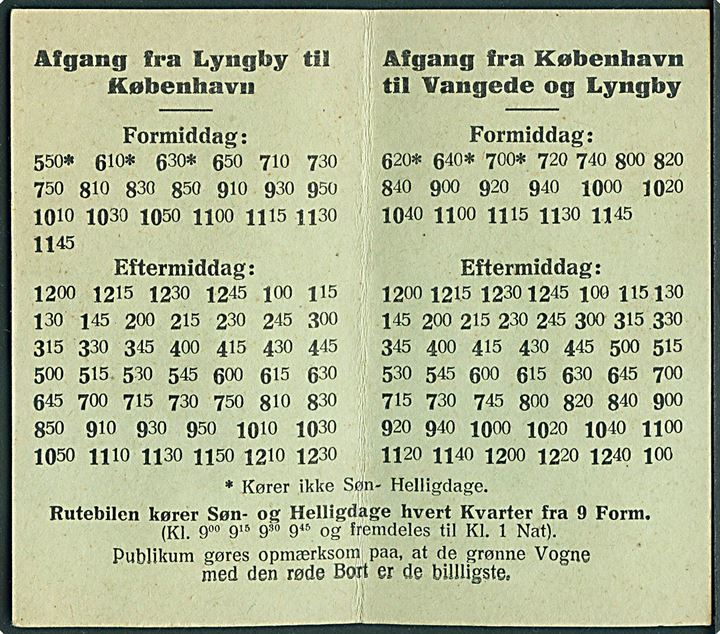 Køreplan for rutebil linie 6 København over Lyngby til Vangede. Gyldig fra 15.5.1937.