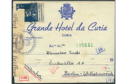 1$75 Rowland Hill single på brev annulleret med svagt stempel i Curia til Berlin, Tyskland. Åbnet af tysk censur.