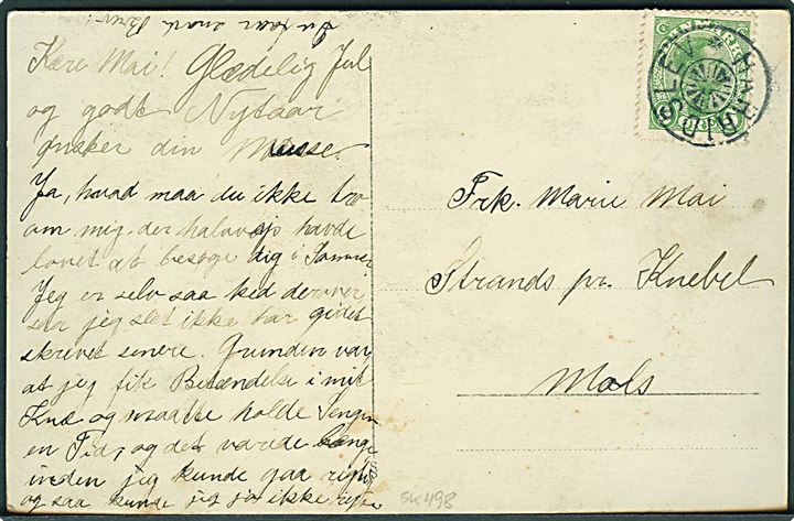 5 øre Chr. X på brevkort (Landejendommen Rosvang) annulleret med stjernestempel HARRIDSLEV ca. 1915 til Strands pr. Knebel.