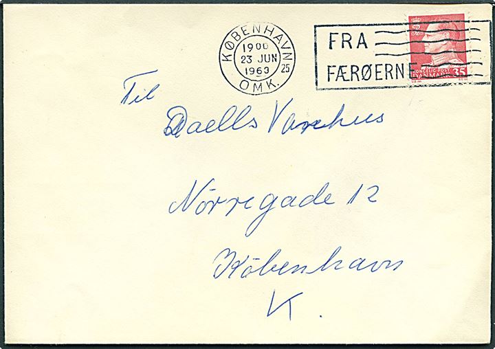 35 øre Fr. IX på brev annulleret med TMS skibsstempel København OMK. 25 / Fra Færøerne d. 23.6.1963 til København.