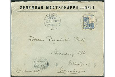 12½ c. på brev fra Medan d. 20.1.1918 til Hellerup, Danmark. Transit stemplet Amsterdam d. 11.5.1918. Uden censur.