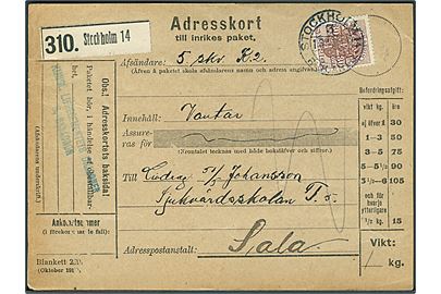 30 öre Tjenestemærke på adressekort for tjenestepakke fra Kungl. Lifregimentets Dragoner 5. Skvadron i Stockholm d. 13.12.1915 til soldat i Sola.