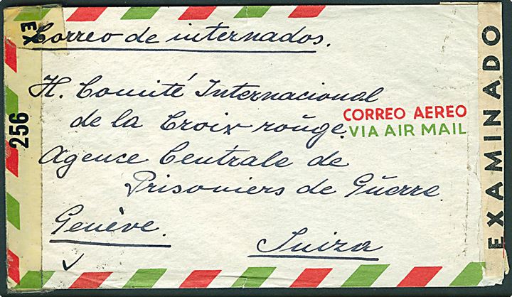90 c. blandingsfrankeret luftpostbrev fra Mexico d. 26.4.1943 til Røde Kors i Geneve, Schweiz. Sendt fra interneret civil tysker i Estacion Migratoria i Perote. Åbnet af lokal censur i Mexico og amerikansk censur.