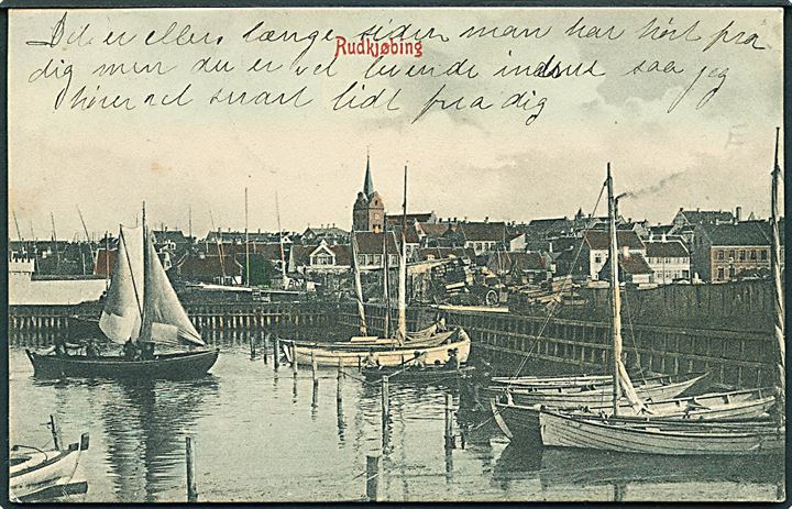 5 øre Fr. VIII på brevkort (Havneparti fra Rudkjøbing) annulleret med stjernestempel TULLEBØLLE til Klippan, Sverige.