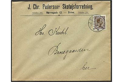20 øre Chr. X single på lokalbrev i Skive d. 21.10.1924.