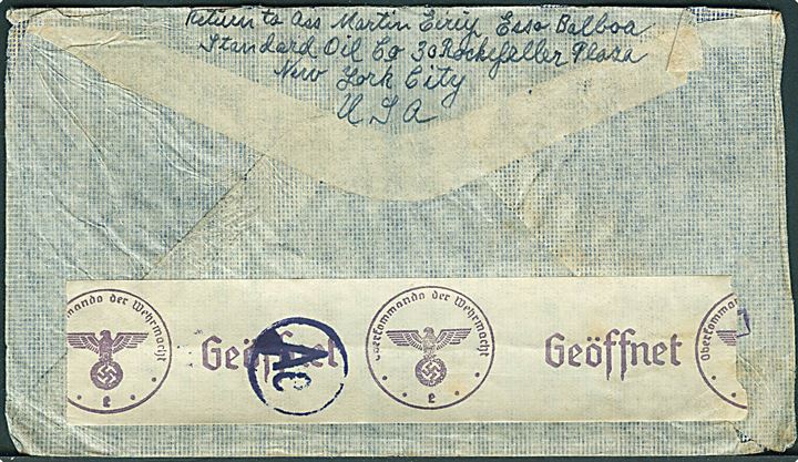1,45 p. blandingsfrankeret luftpostbrev fra Argentina d. 26.11.1940 til Løgstør, Danmark. Fra dansk sømand ombord på tankskibet Esso Balboa. Åbnet af tysk censur.