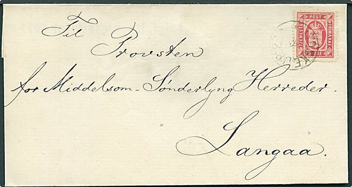 8 øre Tjenestemærke på brev annulleret med lapidar bureaustempel Jydske JB.P.B. d. x.11.187x til Langaa. 