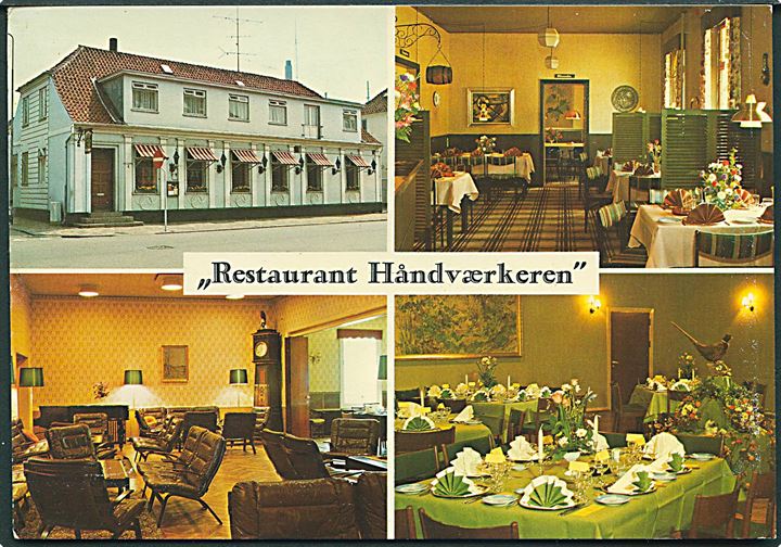 Restaurant Håndværkeren, Fredericia. Reklamekort. No. 77143. 